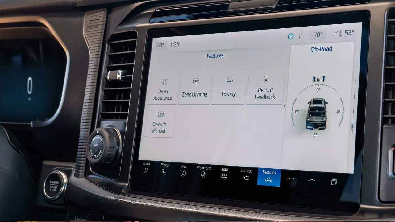 vue du tableau de bord d'un Ford F-150 2026