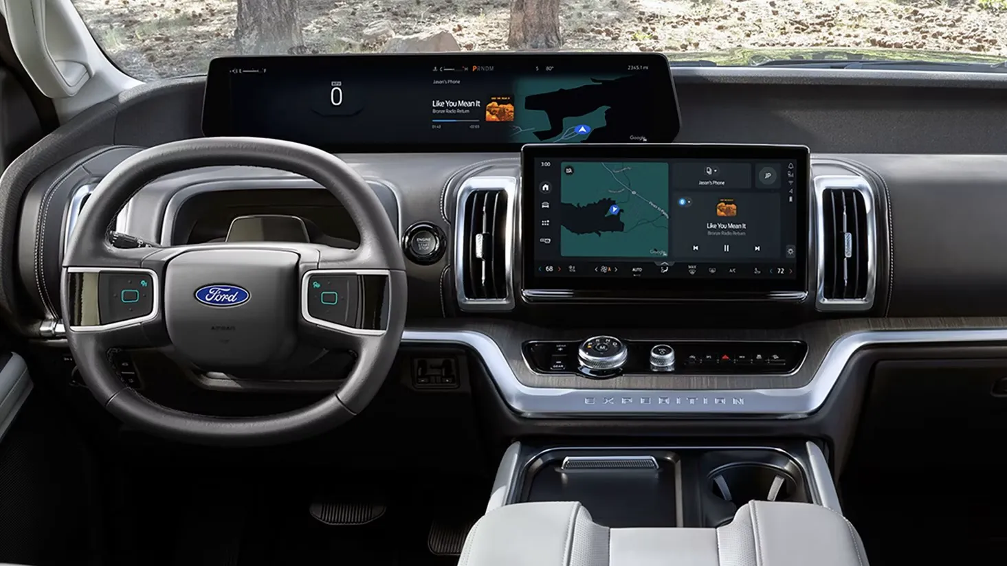 Tableau de bord du Ford Expedition 2027 avec écrans panoramiques.